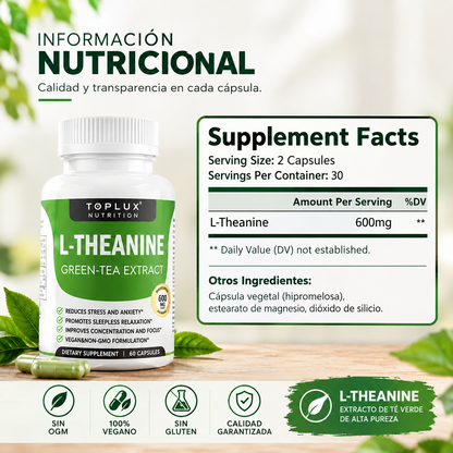 ¡APAGA LA VOZ EN TU CABEZA Y DUERME PROFUNDO! THEANINA GREEN TEA EXTRACT 60 CAP.